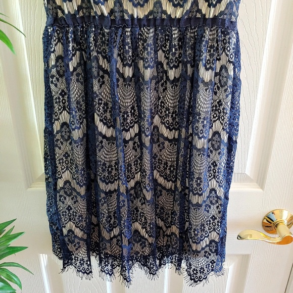 Altar'd State Lace Overlay A-Line Mini Dress Navy Blue Champagne XS - Picture 8 of 8